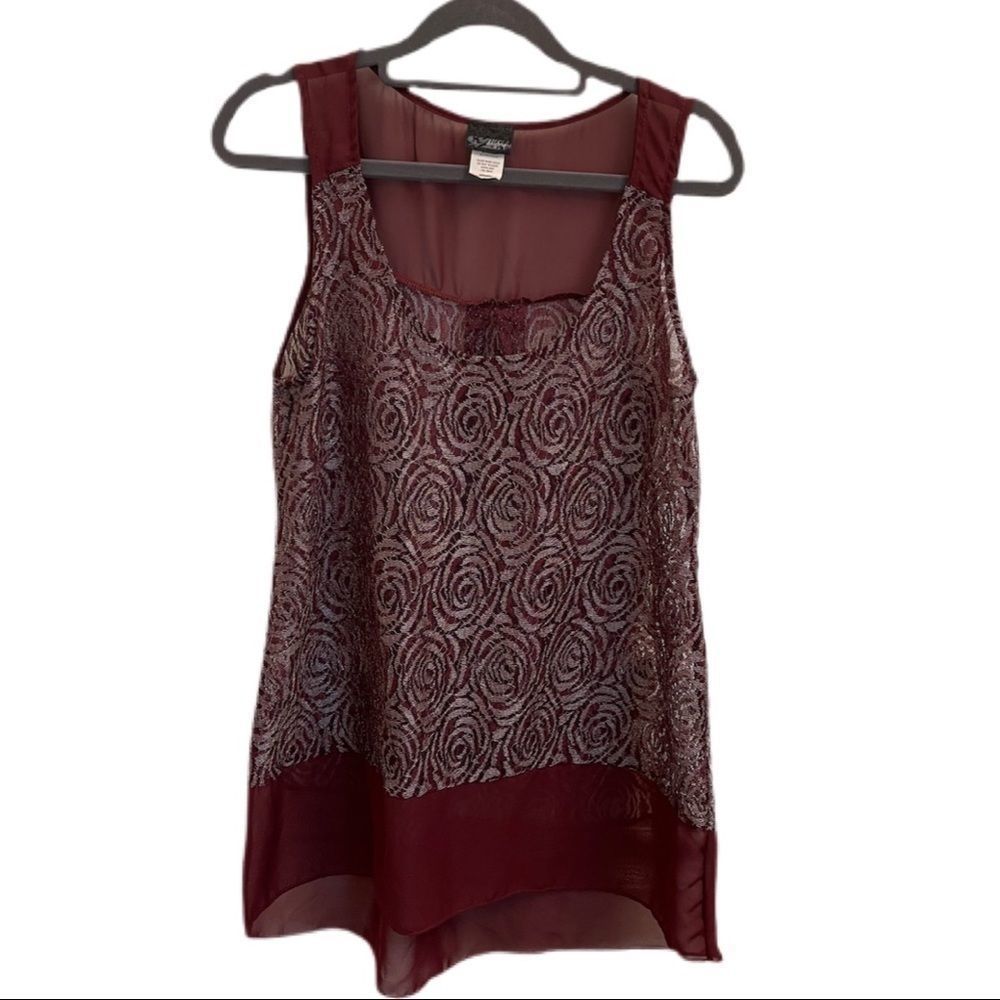 Daytrip Maroon semi-sheer long sleeveless top smal